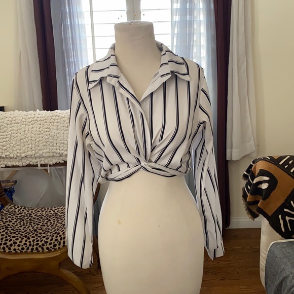 Vertical Striped Button down/ Crop Top - Picture 1 of 4